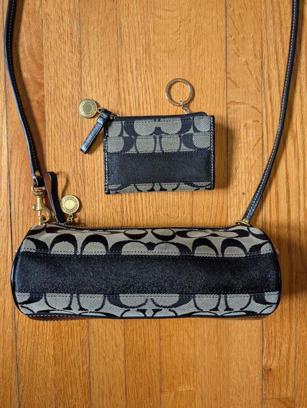Coach Signature Cylinder Crossbody Bag & Matching Card Case Set - Black/Grey